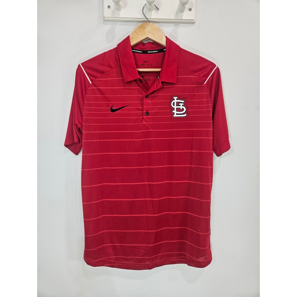 Nike Mens St Louis Cardinals Dri-FIT Baseball Polo Shirt Red Striped Size M